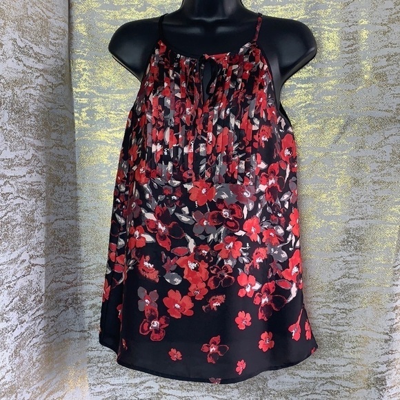 Chic by Jacob Sleeveless Floral Satin/Pleated Top Size P/S - Picture 2 of 11